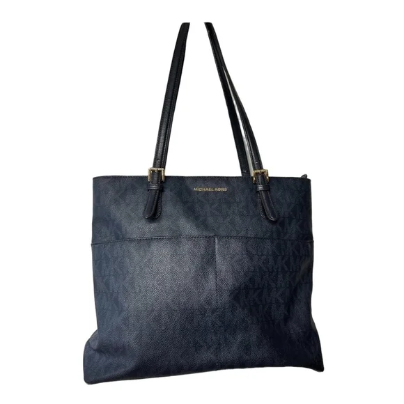 Michael Kors Large Bedford Tote Navy MK Signature Logo Canvas - Picture 2 of 10